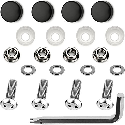Product Cover LFPartS Stainless Steel Rust Resistant License Plate Frame Security Anti-Theft Machine Type Screws Fasteners (M6x20mm, Black Caps)