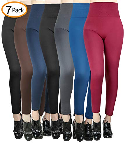 Product Cover Moon Wood 7 Pack Women's Fleece Lined Leggings High Waist Soft Stretchy Winter Warm Leggings