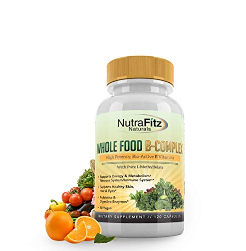 Product Cover NutraFitz Naturals B Complex Vitamins - B Vitamins Whole Food Supplement, B12 Methylcobalamin, B1, B2, B3, B5, B6, B7, B9 - for Stress, Energy and Immune Support, Vegan, 120 Capsules