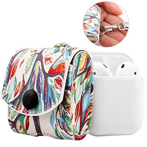 Product Cover MoKo AirPods Case, Magnetic Snap Closure Protective Cover Carrying Pouch Pocket, with Holding Strap, Leather Protective Cover Shell Skin Storage for Apple AirPods 1 Charging Case - Lucky Tree