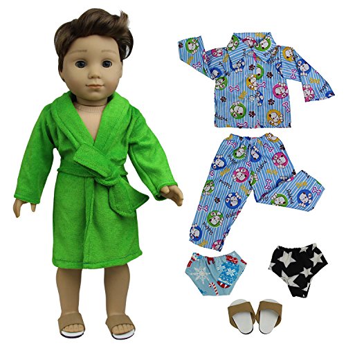 Product Cover ZITA ELEMENT 2 Sets Pajamas Bathrobe with 2 Underpants and 1 Slippers Shoes for American 18 inch Boy Doll Logan Doll Nightgown Sleepwear Clothes Outfits