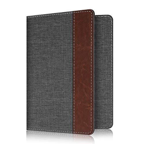 Product Cover Fintie Passport Holder Travel Wallet RFID Blocking Fabric Card Case Cover, Denim Charcoal/Brown