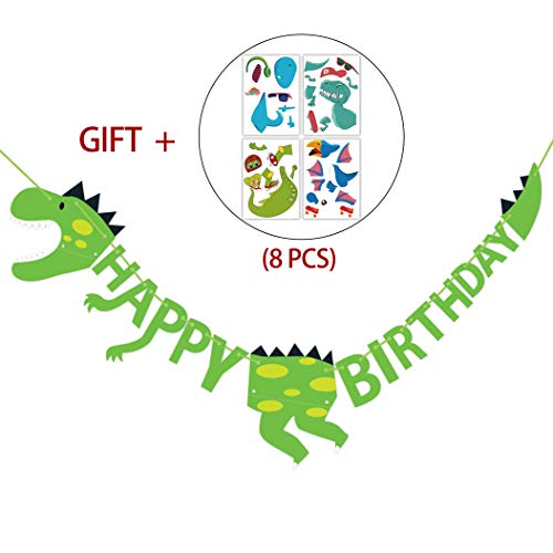 Product Cover Dinosaur Happy Birthday Banner Party Supplies Decorations With Stickers - Dino Jungle Jurassic Garland (Green)