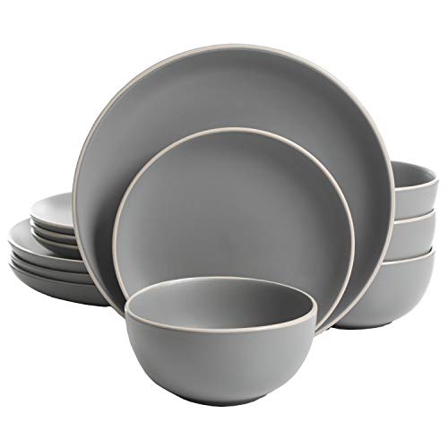 Product Cover Gibson Home 114388.12RM Rockaway 12-Piece Dinnerware Set Service for 4, Grey Matte