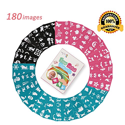 Product Cover Maydear Face Paint kit Stencils for Kids (180 Designs) - Reusable,Soft and Easy to Stick Down,Non-Toxic,Perfect for Parties,Christmas, Halloween,Carnivals,School (Face Paint Stencils)