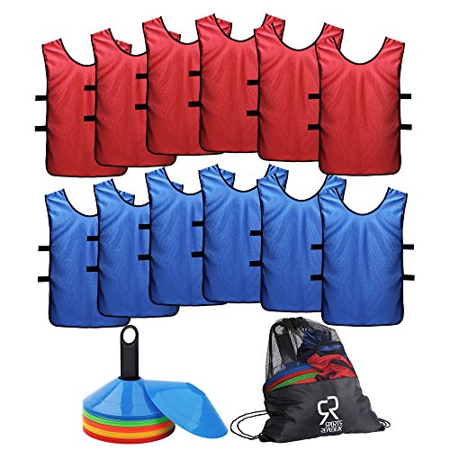 Product Cover Soccer Cones (Set of 50) and Sports Jerseys Pinnies (12-Pack) - Perfect Disc Cones for Basketball Drills, Complete Soccer Training Equipment