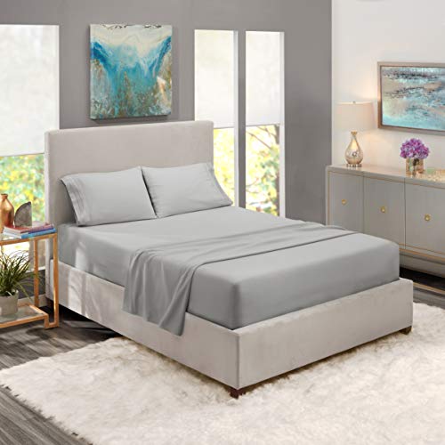 Product Cover Nestl Bedding Soft Sheets Set - 4 Piece Bed Sheet Set, 3-Line Design Pillowcases - Easy Care, Wrinkle Free - Good Fit Deep Pockets Fitted Sheet - Free Warranty Included - Full XL, Silver