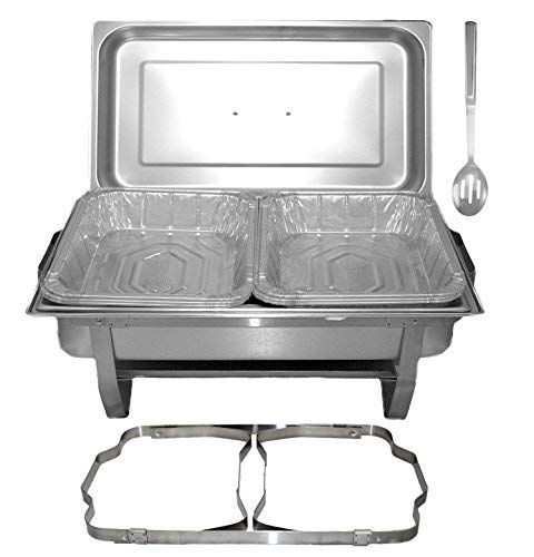 Product Cover TigerChef Chafing Dish Buffet Set - Chaffing Dishes Stainless Steel - Chafers and Buffet Warmer Set with Disposable Half Size Pans, Slotted Spoon and Folding Frame- Food Warmers for Parties Buffets