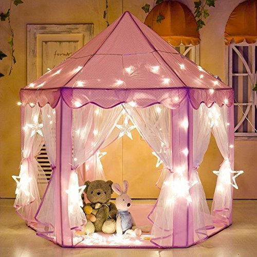 Product Cover Porpora Kids Indoor/Outdoor Princess Castle Play Tent Fairy Princess Portable Fun Perfect Hexagon Large Playhouse Toys for Girls,Boys,Childrens Gift/Present Extra Large Room 55