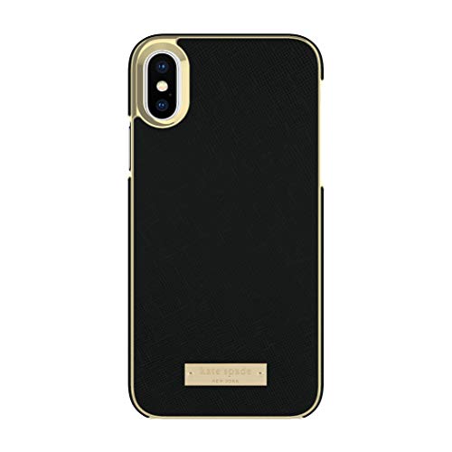 Product Cover kate spade new york Wrap Case for iPhone XS & iPhone X - Saffiano Black/Gold Logo Plate