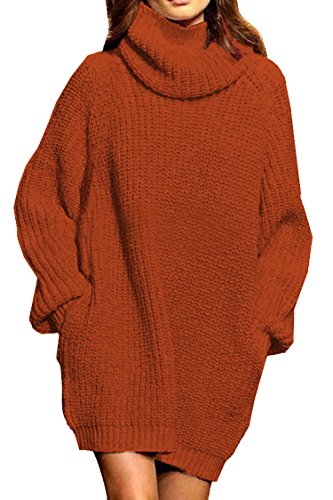 Product Cover Pink Queen Women's Loose Oversize Turtleneck Wool Long Pullover Sweater Dress