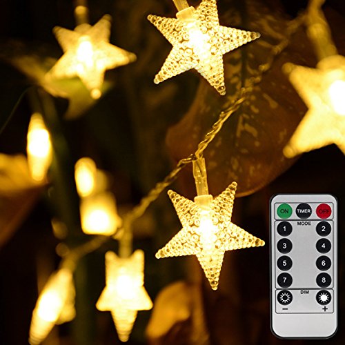 Product Cover Homeleo Warm White 50 Led Star Fairy Lights with Remote Control, Battery Powered Five-Pointed Star String Lights