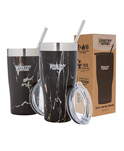 Product Cover Healthy Human Insulated Stainless Steel Tumbler Travel Cruiser Cup with Straw and Lid 32 oz Black Onyx