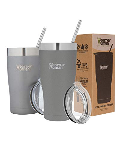 Product Cover Healthy Human Insulated Stainless Steel Tumbler Travel Cruiser Cup with Straw and Lid 32 oz Slate Gray