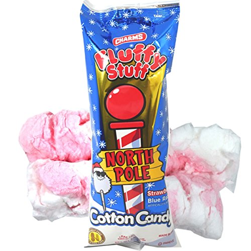 Product Cover Fluffy Stuff North Pole Stawberry and Blue Razz Flavored Stocking Stuffer Cotton Candy, 2 oz, Pack of 3