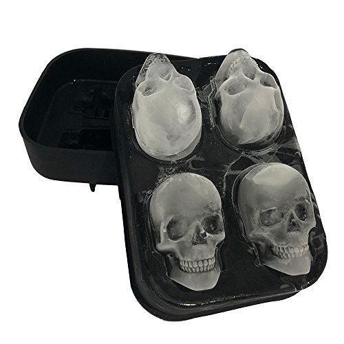 Product Cover Stritra - 3D Skull Silicone jello Ice Mold Flexible Cube Maker Tray for Halloween and Christmas Party. Best for Whiskey and Cocktails