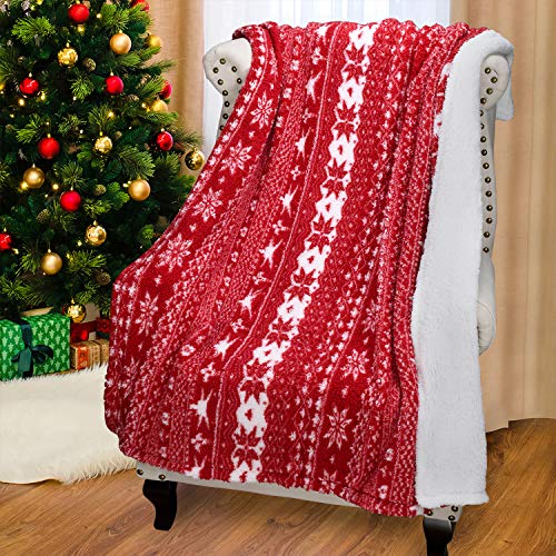 Product Cover Catalonia Christmas Sherpa Throw Blanket,Super Soft Warm Fuzzy Comfy Snowflake Blankets,Reversible Fluffy Throws,Holiday Theme Blanket(50X60 inches,Red)