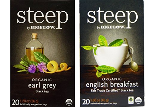 Product Cover Steep By Bigelow Organic Black Tea 2 Flavor Variety Bundle, (1) each: Earl Grey and English Breakfast (20 Count)