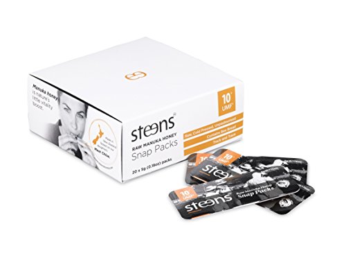 Product Cover Steens 20 Packets of 0.17 oz UMF 10 (MGO 263) Raw Unpasteurized NZ Manuka Honey (3.5 Ounce) - Ideal for Travel, on The go, and an All Natural sweetner for Coffee & Tea.