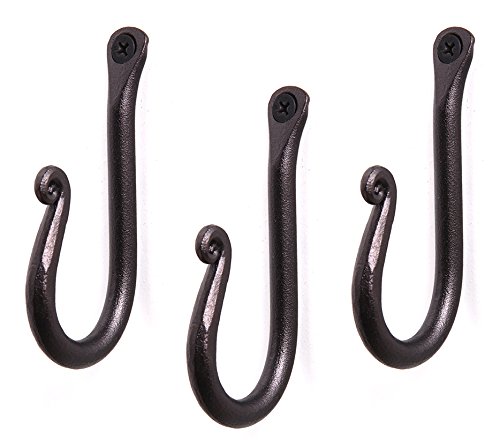 Product Cover Handcrafted Wrought Iron Hook | Set of 3 | Decorative Black Hangers for Hanging Coat, Hat, Jacket, Robe, Bath Towel | Mug Hooks | Wall Mount J Hooks | Enjoy Spacy Home with RTZEN-Décor