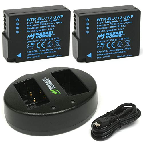 Product Cover Wasabi Power Battery (2-Pack) and Dual Charger for Leica BP-DC12, 18729 and Panasonic DMW-BLC12