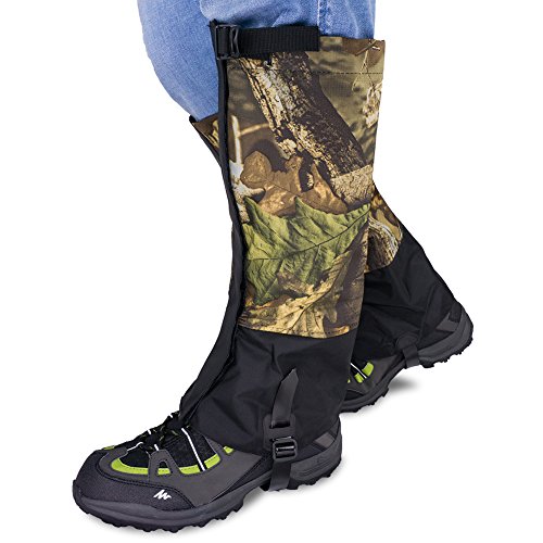 Product Cover Qshare Leg Gaiters for Boots - Waterproof Hiking Climbing Hunting Snow High Leg Gaiters(Men and Women) (Woods, Woods-L)