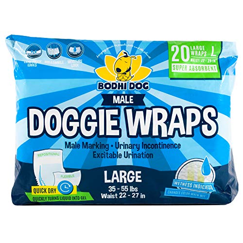 Product Cover Disposable Dog Male Wraps | 20 Premium Quality Adjustable Pet Diapers with Moisture Control and Wetness Indicator | 20 Count Large Size