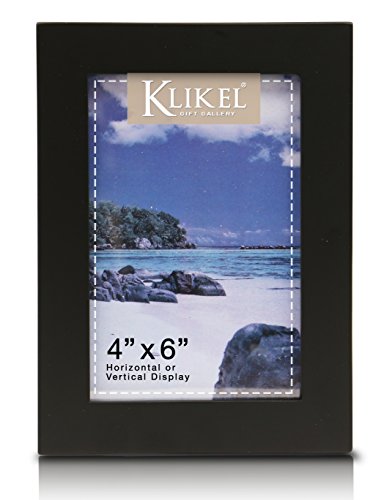 Product Cover Klikel 4x6 Black Picture Frame - Made of Real Wood with Glass Photo Protector - Wall Hanging and Table Standing Display