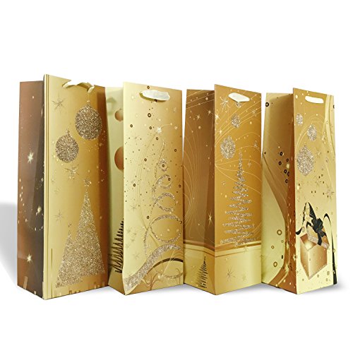 Product Cover Allgala 12-PC Premium Christmas Printed Gift Bags for Wine Bottle