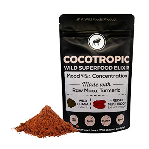 Product Cover Wild Cocotropic Mushroom Drink Elixir with Cocoa, Reishi, Chaga Extract, Maca, Turmeric | Hot Nootropic Brain and Focus Mix, Add to Smoothies, Shakes, Coffee (16 Ounce)