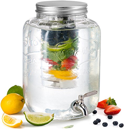 Product Cover KooK Glass Drink Dispenser with Fruit & Ice Infuser and Stainless Steel Spigot, 2 Gallon