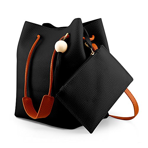 Product Cover Oct17 Fashion Tassel buckets Tote Handbag, Women Messenger Hobos Shoulder Bags, Crossbody Satchel Bag - Black
