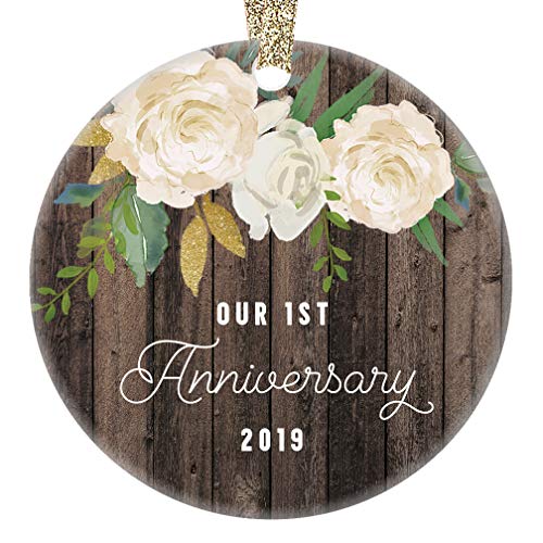 Product Cover 1st Year Anniversary Gifts First Christmas Married Ornament 2019 Newlywed Wedding Marriage Couple Him Her Keepsake Rustic 3