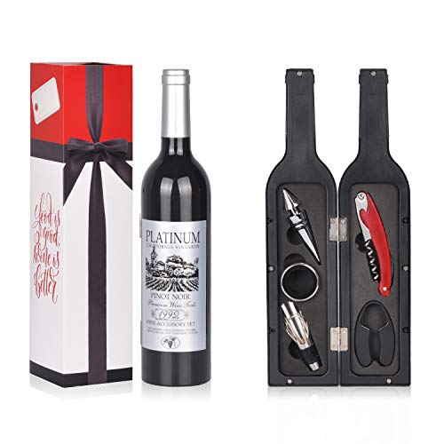 Product Cover Wine Accessories Gift Set - 5 Pcs Deluxe Wine Corkscrew Opener Sets Bottle Shape in Elegant Gift Box, Great Wine Gifts Idea for Wine Lovers, Friends, Christmas, Anniversary