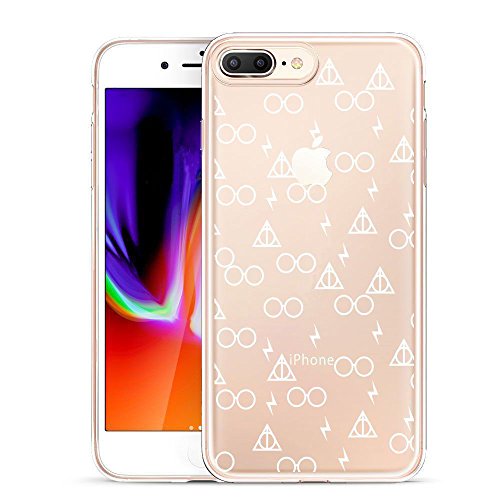 Product Cover Unov Compatible Case Clear with Design Embossed Pattern TPU Soft Bumper Shock Absorption Slim Protective Cover for iPhone 7 Plus iPhone 8 Plus 5.5 Inch(Death Hallows)