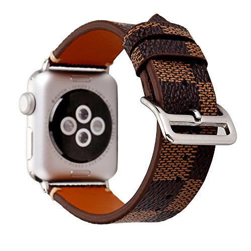 Product Cover TCSHOW 42mm 44mm Soft PU Leather Pastoral/Rural Style Replacement Strap Wrist Band with Silver Metal Adapter Compatible for Apple Watch Series 5/4/3/2/1 (Z7)