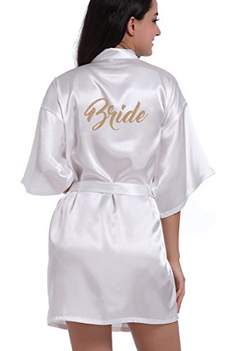 Product Cover DF-deals Women's Satin Kimono Robe for Bridesmaid and Bride Party Getting Ready Short Robe with Gold Glitter