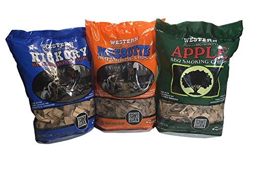 Product Cover Western Perfect BBQ Smoking Wood Chips Variety Pack - Bundle (3) - Most Popular Flavors - Apple, Hickory & Mesquite