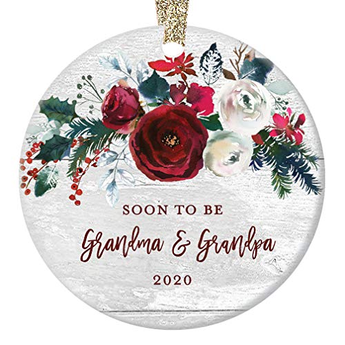 Product Cover Grandma & Grandpa Pregnancy Announcement Christmas Ornament Newborn Baby Due 2020 Soon To Be Grandparents Modern Farmhouse Ceramic Floral Keepsake 3