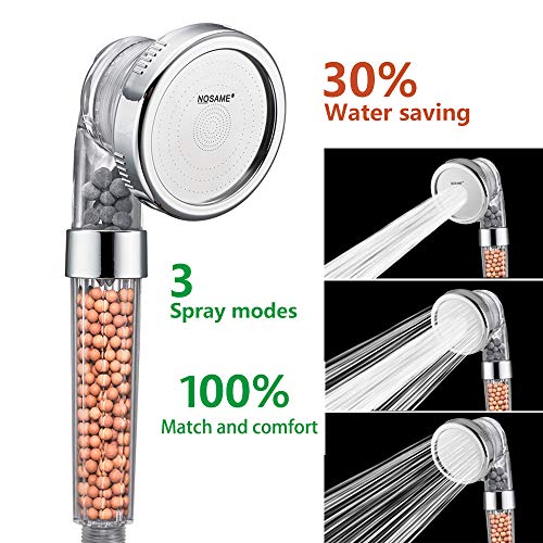 Product Cover Nosame Shower Head, Ionic Filter Filtration High Pressure Water Saving 3 Mode Function Spray Handheld Showerheads for Dry Hair & Skin SPA