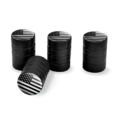 Product Cover Graphics and More Subdued American USA Flag Black White Military Tactical Tire Rim Wheel Aluminum Valve Stem Caps - Black