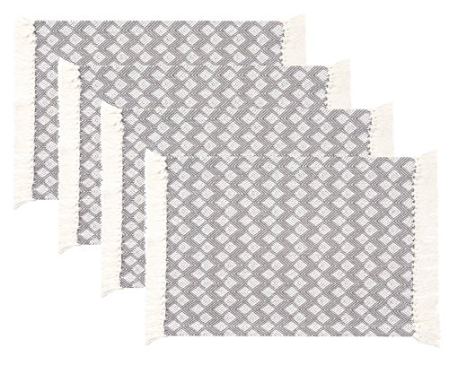 Product Cover Sticky Toffee Cotton Woven Placemat Set with Fringe, Scalloped Diamond, 4 Pack, Gray, 14 in x 19 in