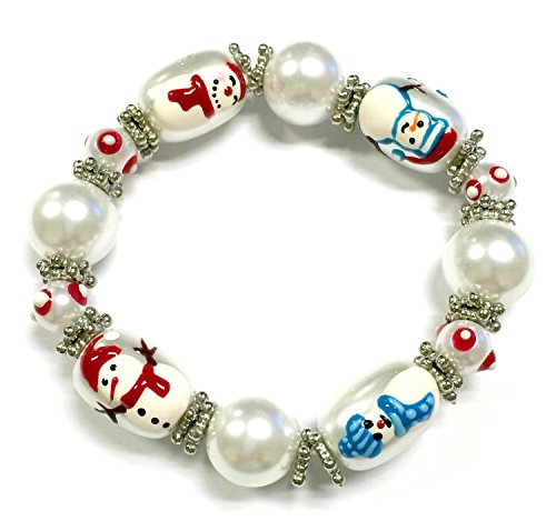 Product Cover Linpeng 3D Hand Painted Glass Beads Christmas Stretch Bracelet in Bag, Snowman