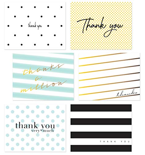 Product Cover 60 Pack Thank You Flat Note Cards - Polka Dot and Striped Assorted Blank Back Thank You Notes, All Occassion No Fold Flat Thank You Greeting Cards and Envelopes (Polka Dot & Stripes V1)