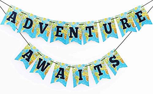 Product Cover Adventure awaits going away party Bon Voyage Banner Retirement party decorations Happy Retirement Banner Map Party Decorations World Awaits Graduation Party 300 GSM Quality Card stock banner
