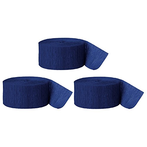 Product Cover Andaz Press Crepe Paper Streamer Hanging Party Decorations Kit, 240-Feet, Navy Blue, 1-Pack, 3-Rolls, Colored Wedding Baby Bridal Shower Birthday Supplies