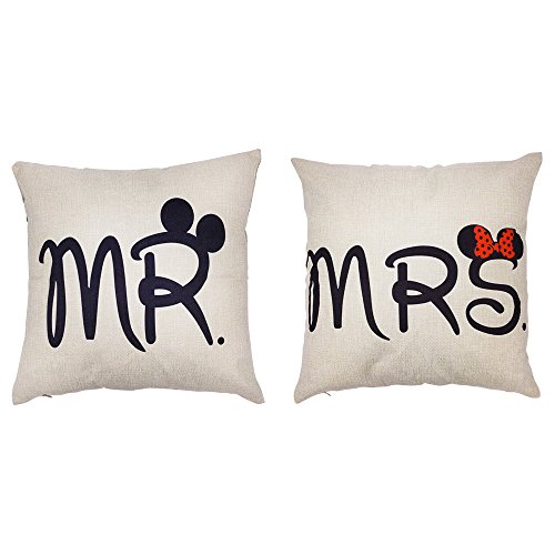 Product Cover Arundeal Mr and Mrs 18 x 18 Inch Couple Cotton Linen Square Throw Pillow Cover Set of 2