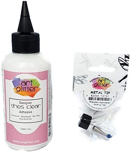 Product Cover Art Glitter Glue Designer Dries Clear Adhesive 4 oz with Ultra Fine Metal Tip