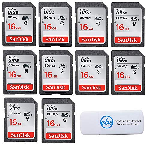 Product Cover SanDisk Ultra 16GB (10 Pack) Class 10 SDHC Genuine Flash Memory Card 80MB/s (SDSDUNC-016G-GN6IN) with Everything But Stromboli Card Reader