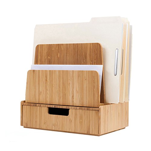 Product Cover Desktop Paper Tray File Folder Holder 5-Slot, Bamboo Drawer Set; Storage for Office Supplies & Stationary Items, pens, Pencils, Scissors, notepads, Business Cards and More